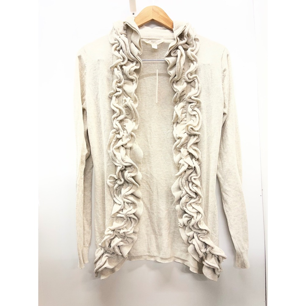 Prince of Thieves Womens Ruffle Open Front Cardigan Heather Oatmeal Beige Size M